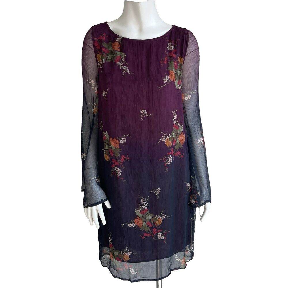 Sundance XS Bell Sheer Sleeve Floral Dress Wimsigoth Fairy Boho Purple Ombre